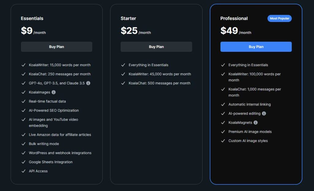 Koala Writer Pricing